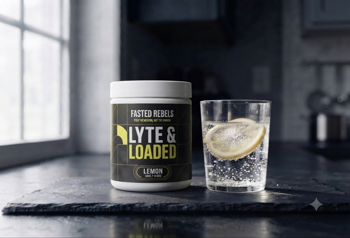 Lyte & Loaded by Fasted Rebels — ambiance lifestyle, électrolytes + créatine pour le jeûne intermittent